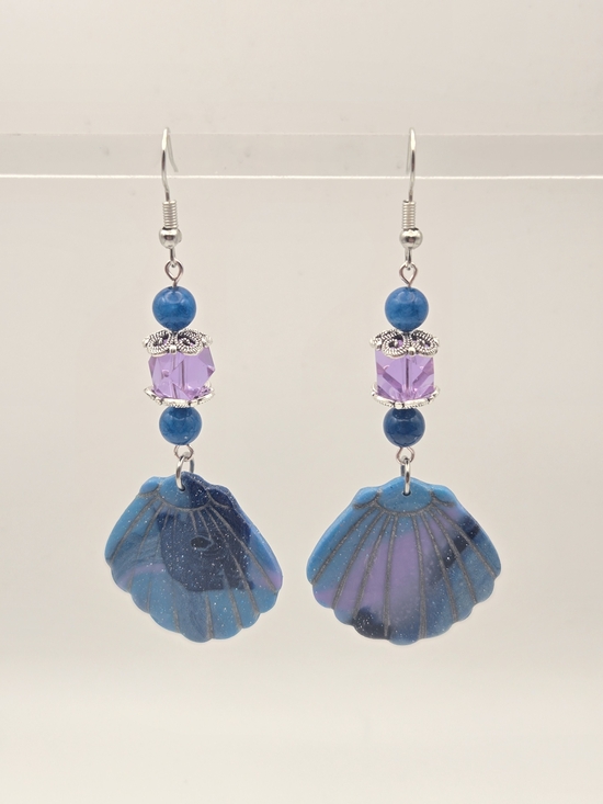 Erins Lovely Creations Jewelry - #B509- Blue and Purple Shell Drop Earrings with Dolomite Jasper Bead Accents